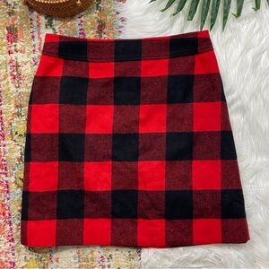 J. Crew Red Black Preppy Plaid Checkered Wool High Rise Mini Skirt Size 6